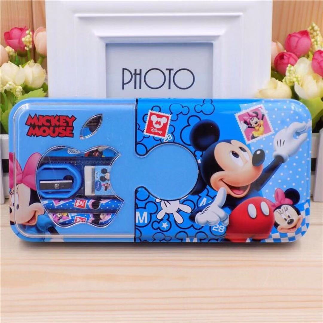 (MICKEY MOUSE)Cartoon Double Layer Iron Box Stationery Pencil Box(Include Stationery)